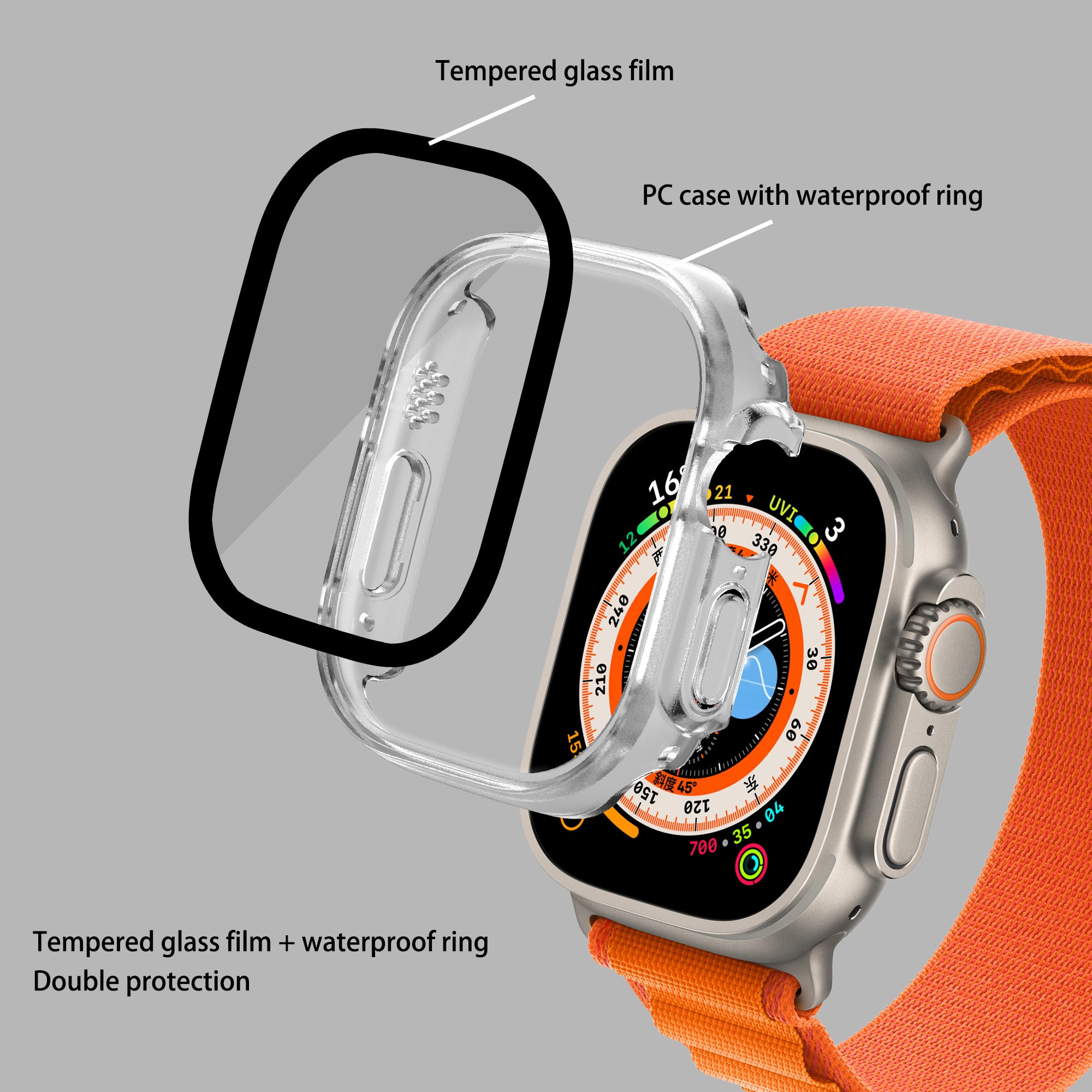 For Apple Watch Ultra 2 49mm Ultra 49mm Hard PC Case with Tempered Glass Screen Protector Waterproof Smart Watch Case For Apple Watch Ultra 2 49mm Ultra 49mm Hard PC Case with Tempered Glass Screen Protector Waterproof Smart Watch Case